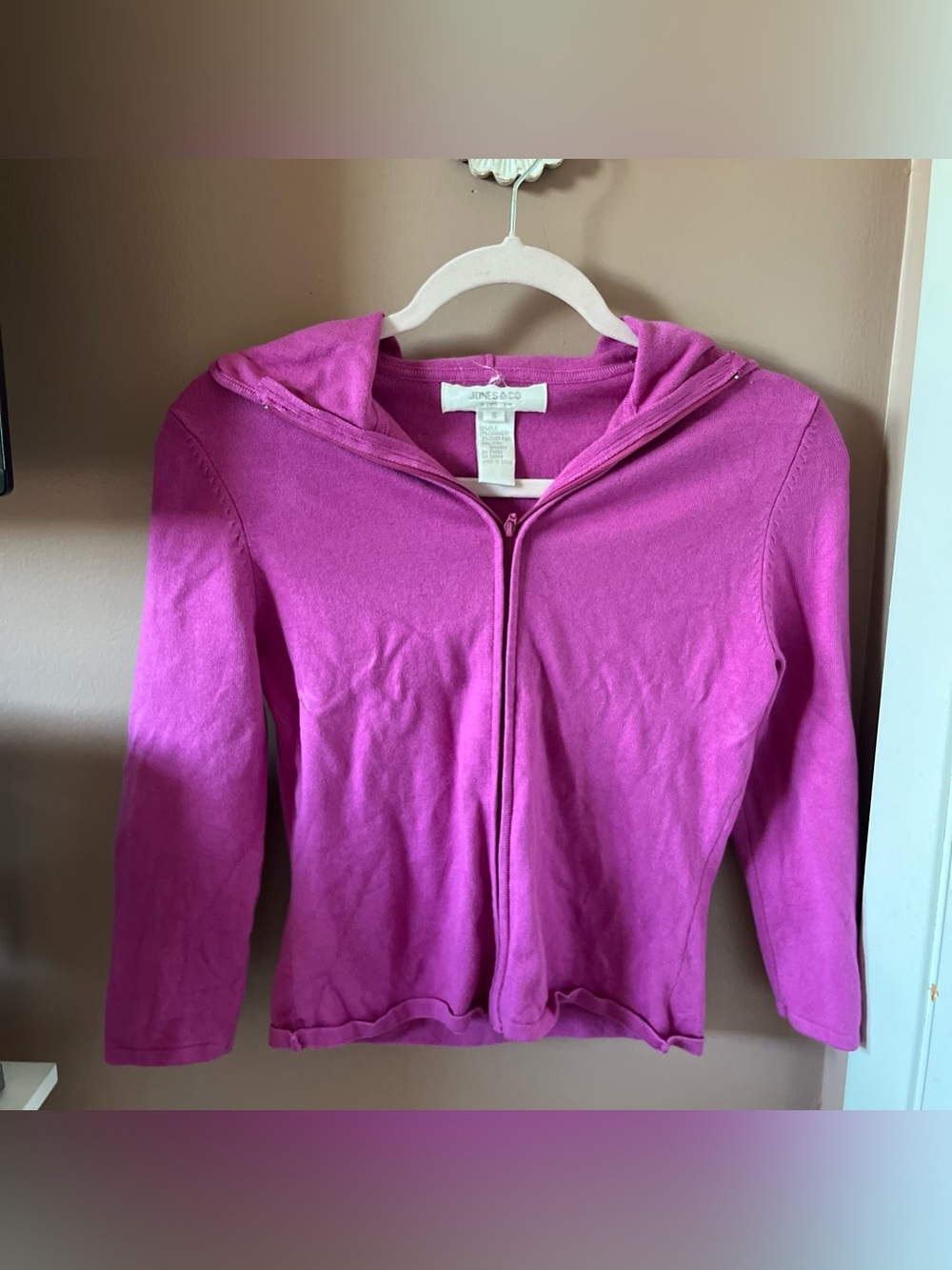 Vintage 90s Y2K Jones & Co Magenta Pink Sporty Quarter Sleeve Zip Up Hoodie